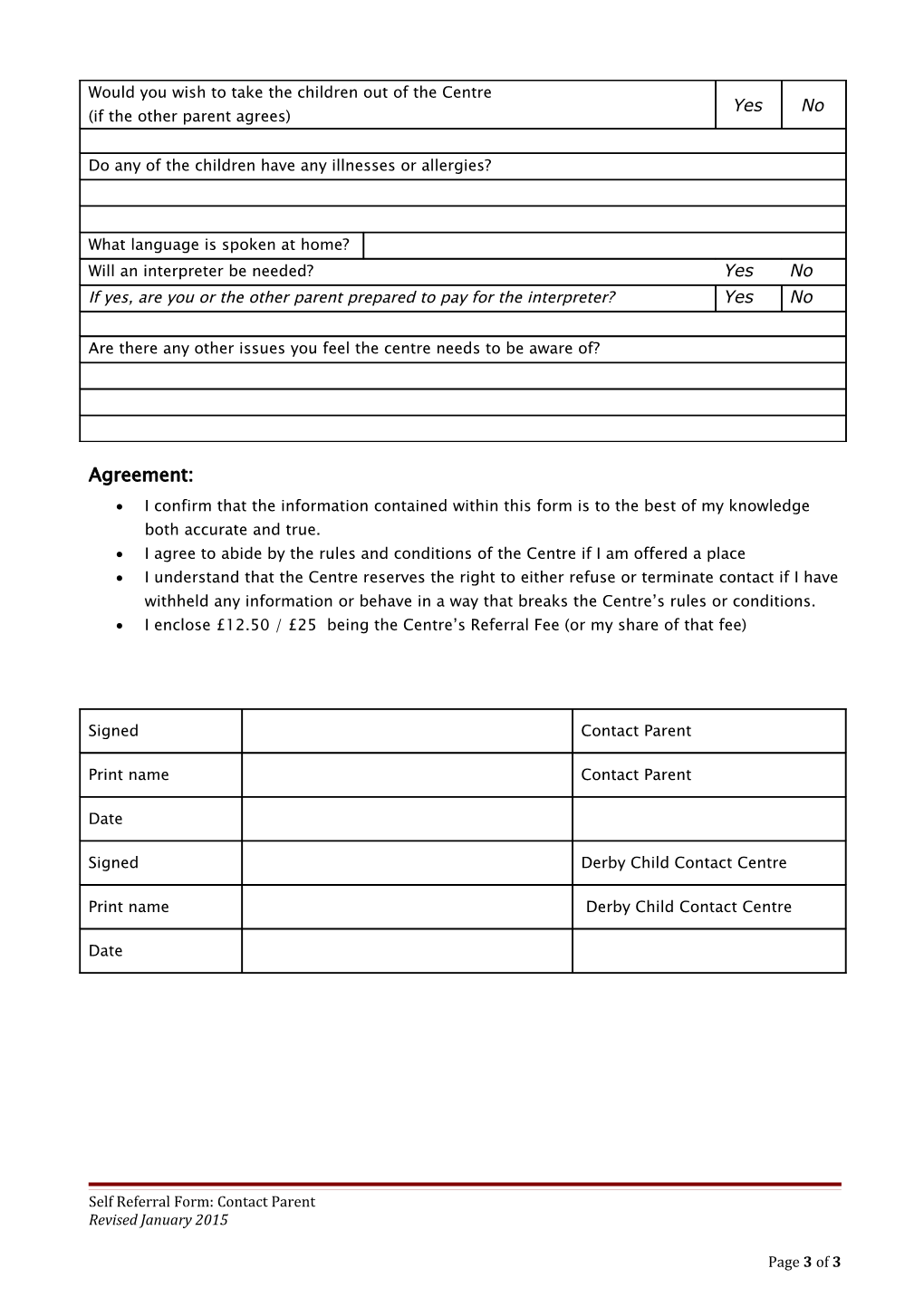 Self Referral Form and Agreement for Supported Contact