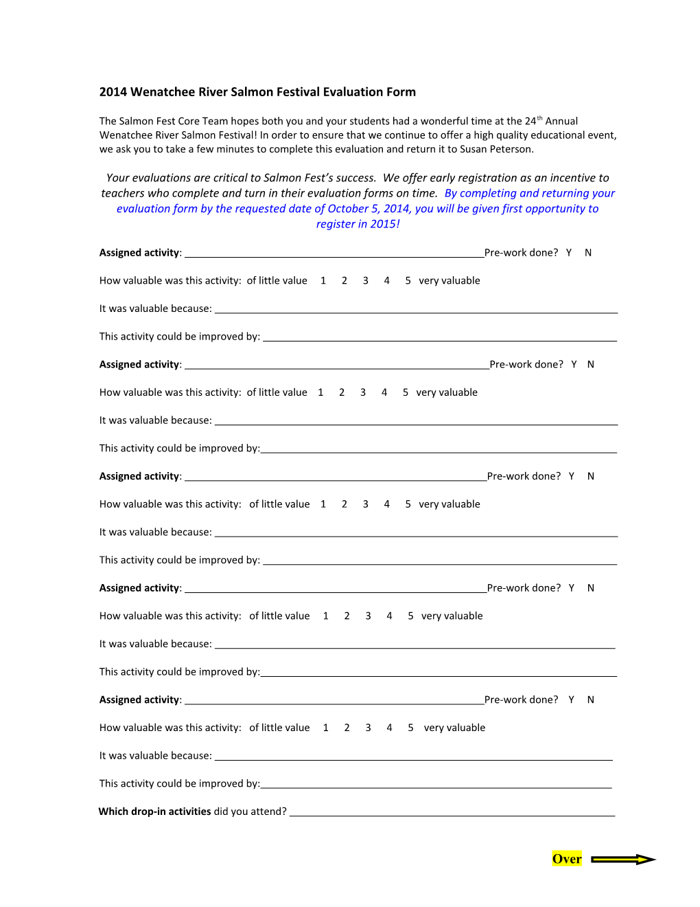 2014 Wenatchee River Salmon Festival Evaluation Form