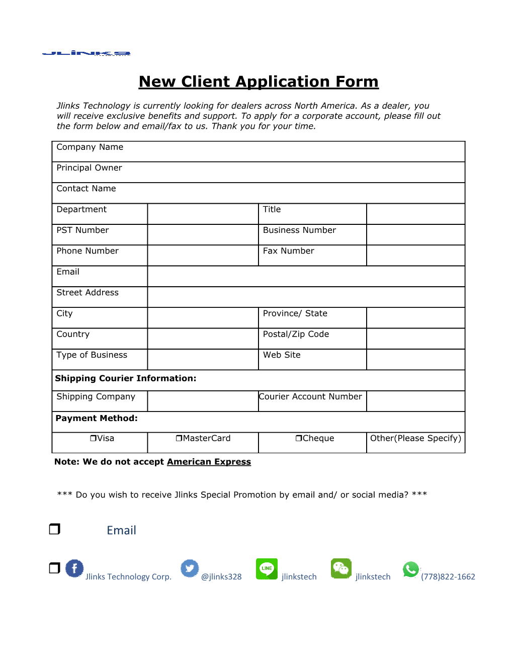 New Client Application Form