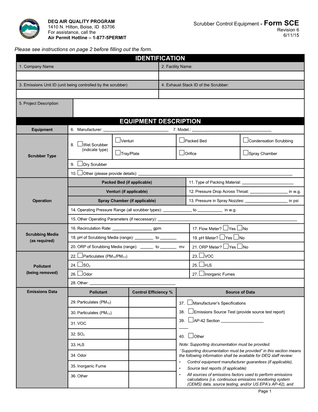 Please See Instructions on Page 2 Before Filling out the Form