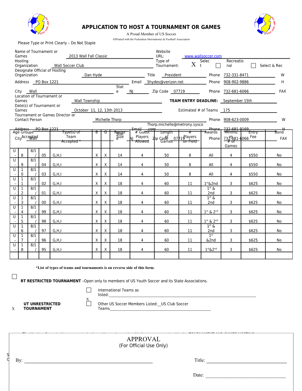 Application to Host a Tournament Or Games