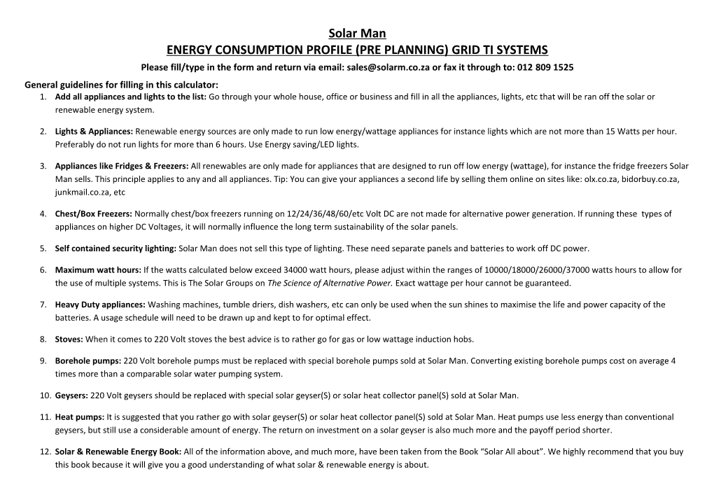 Energy Consumption Profile (Pre Planning) Grid Ti Systems