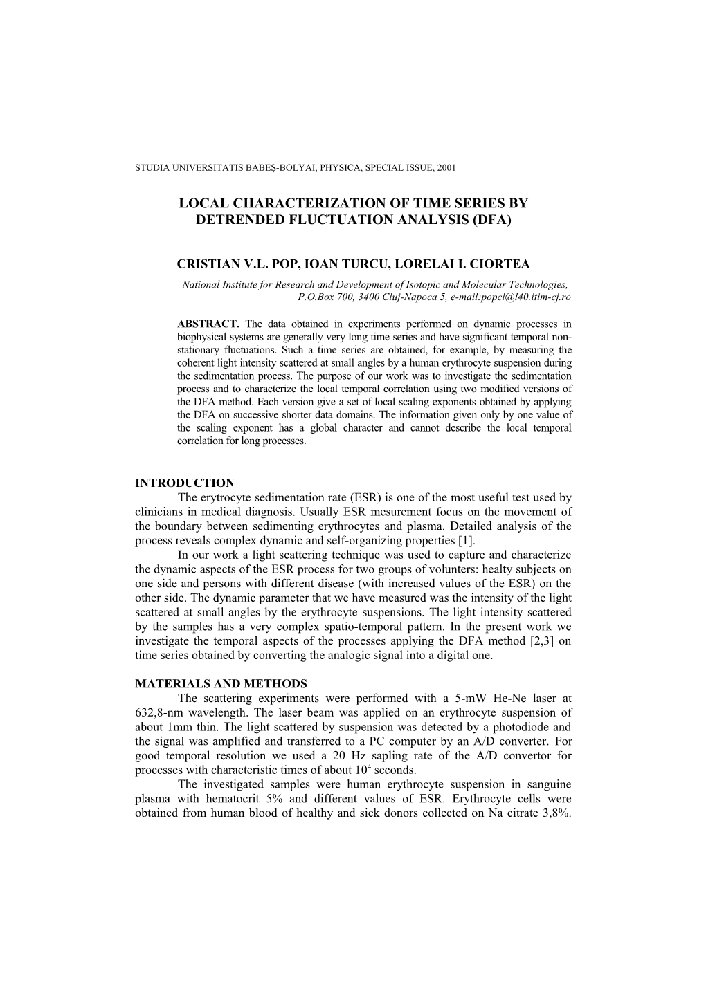 Local Characterization of Time Series by Detrended Fluctuation Analysis (Dfa)