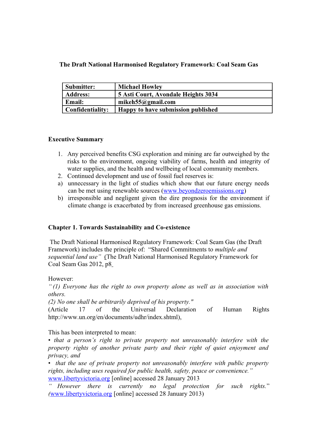 The Draft National Harmonised Regulatory Framework: Coal Seam Gas