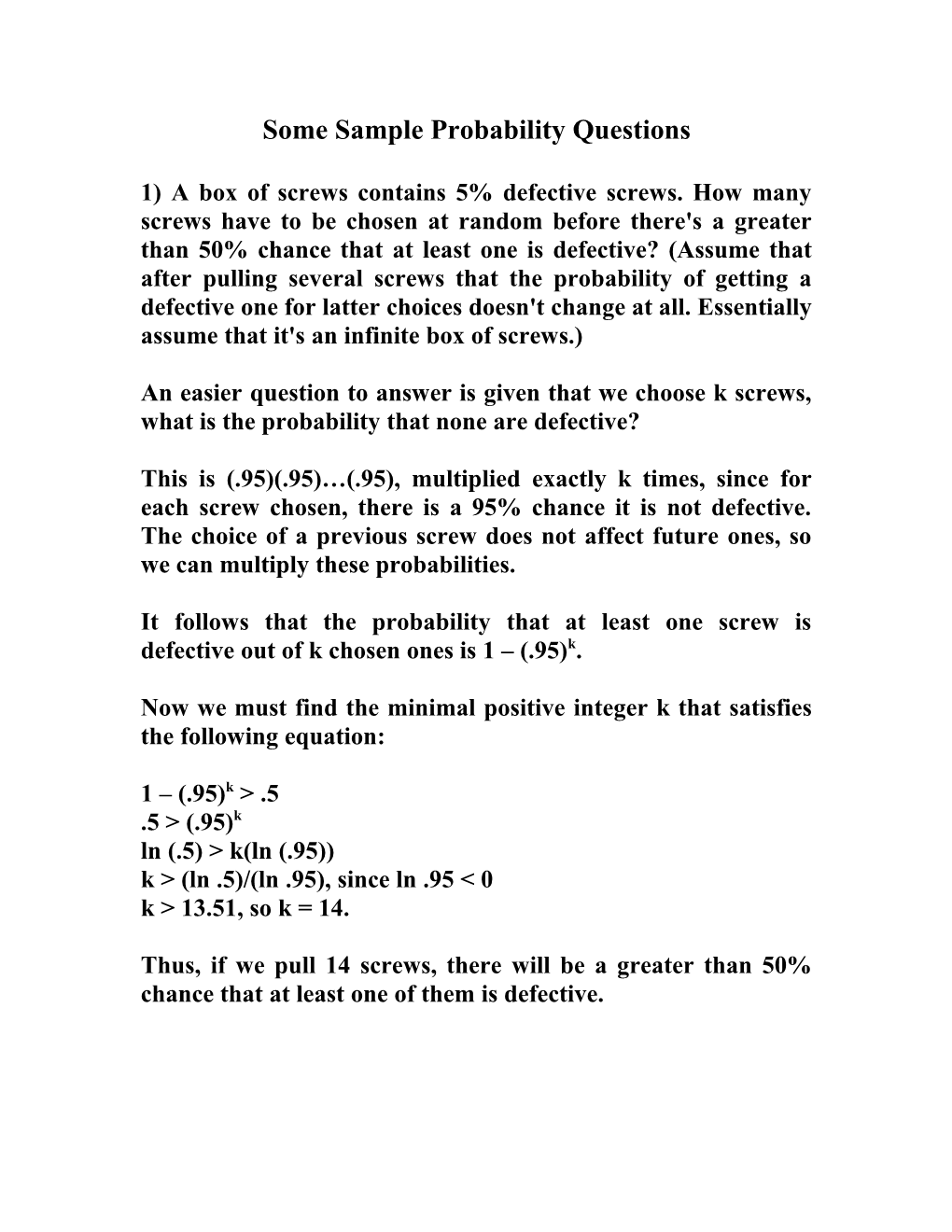 Some Sample Probability Questions
