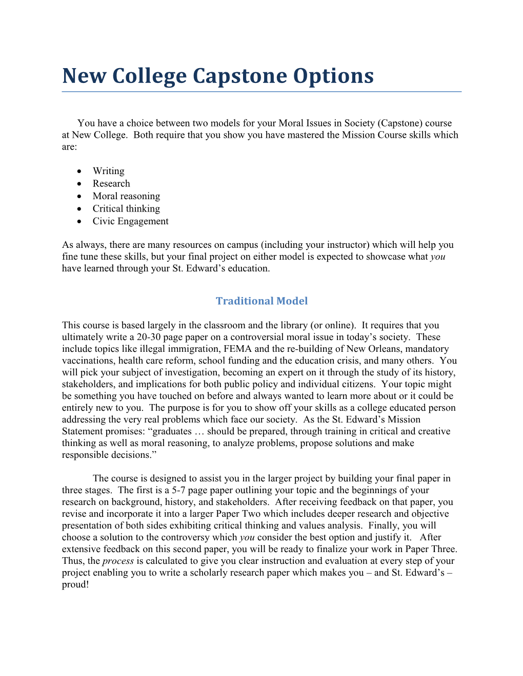 New College Capstone Options