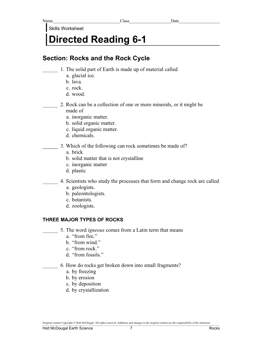 Section: Rocks and the Rock Cycle