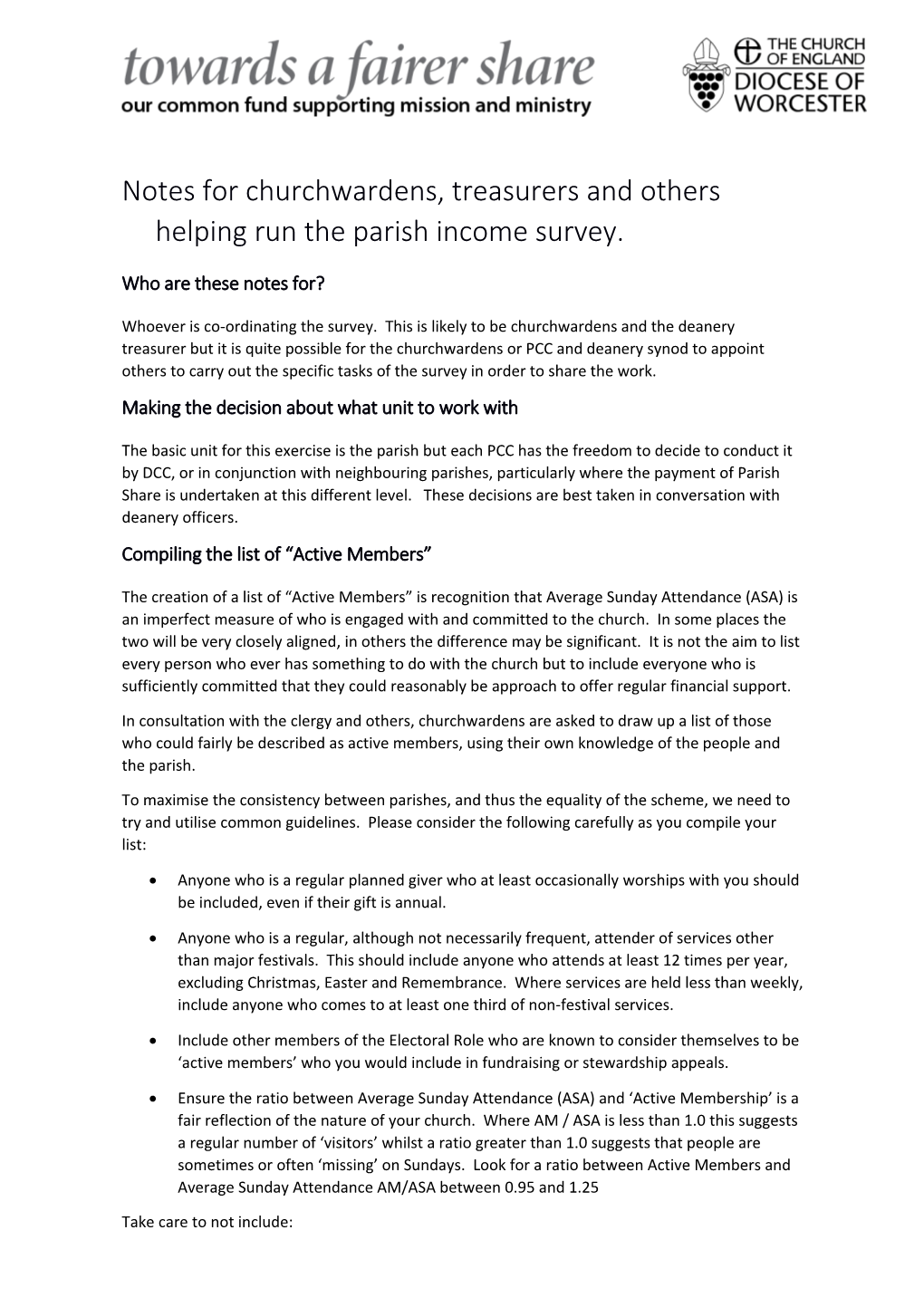 Notes for Churchwardens, Treasurers and Others Helping Run the Parish Income Survey