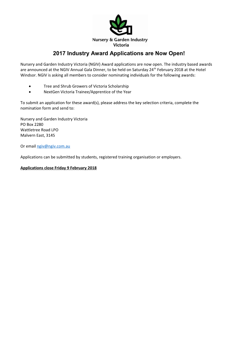 2017 Industry Award Applications Are Now Open!