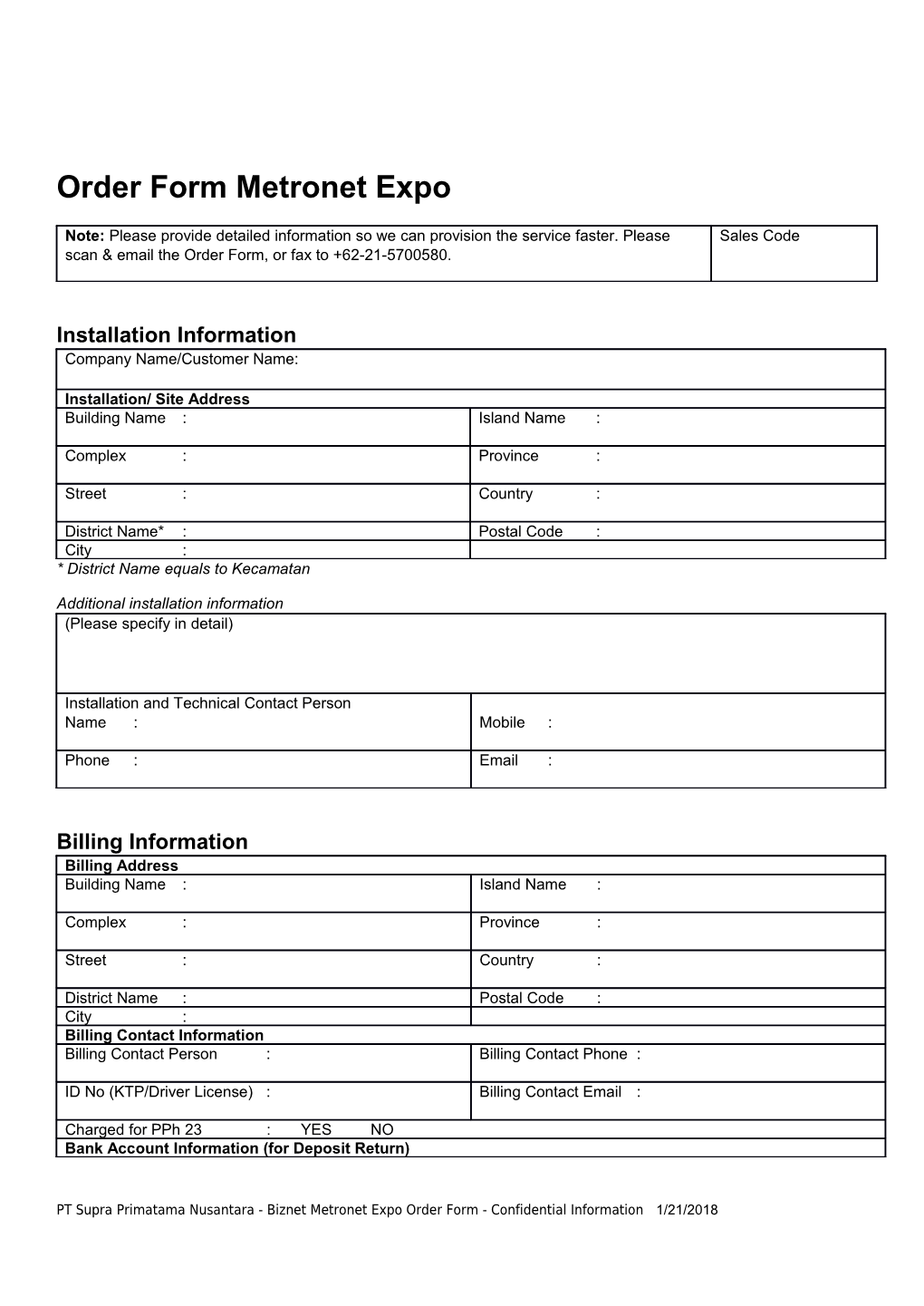 Order Form Bandwidth on Demand