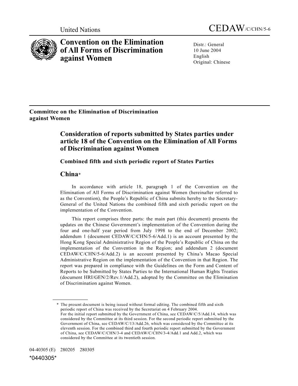 Combined Fifth and Sixth Periodic Report of States Parties