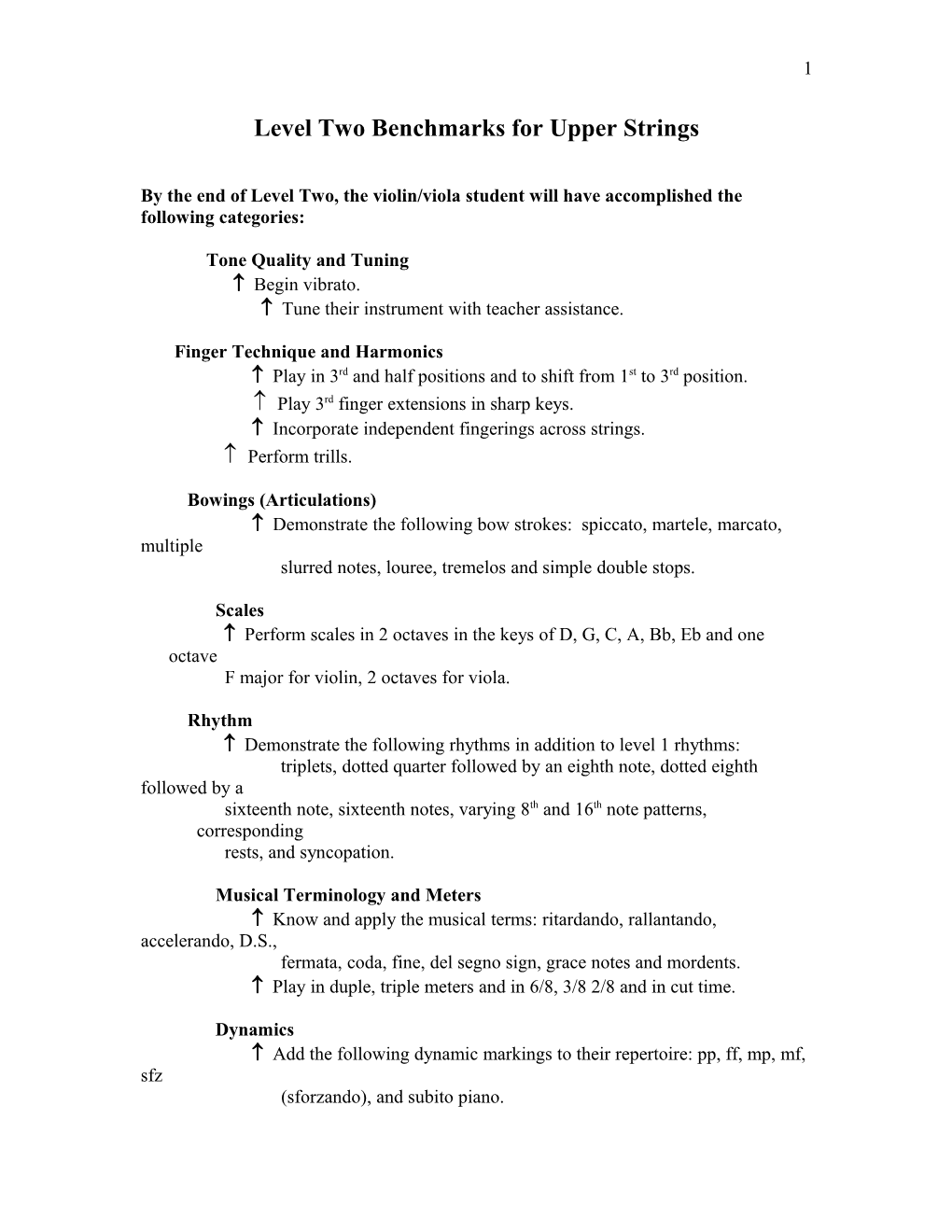 Level Two Benchmarks for Upper Strings