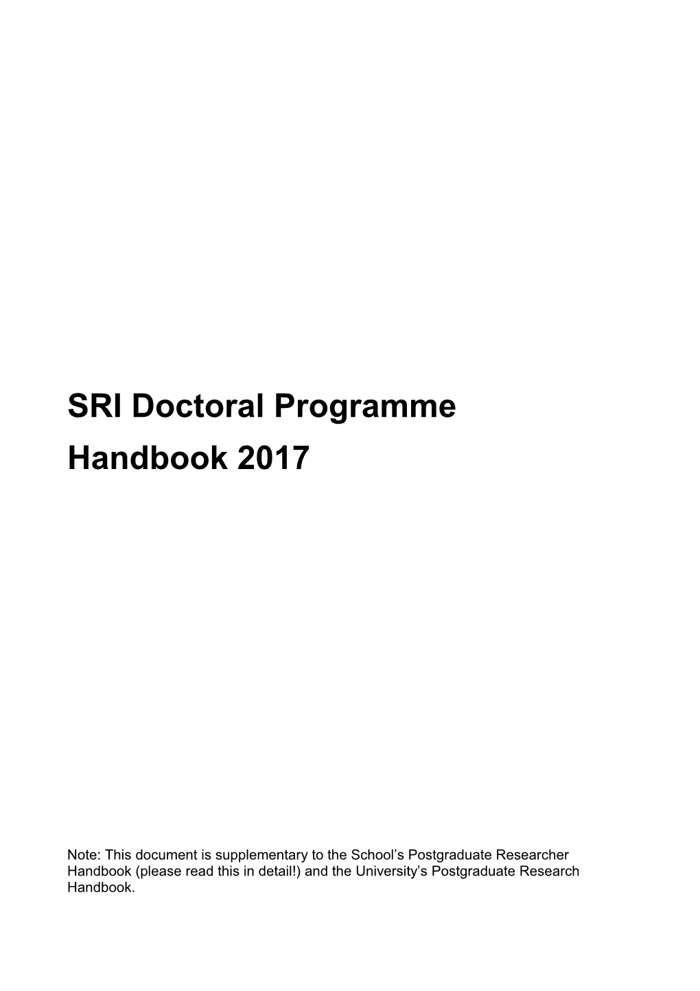 SRI Postgraduate Research Student Handbook