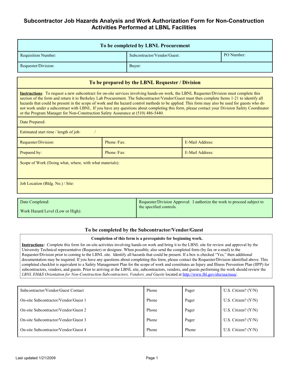 Guide for On-Site Subcontractor Safety Plans