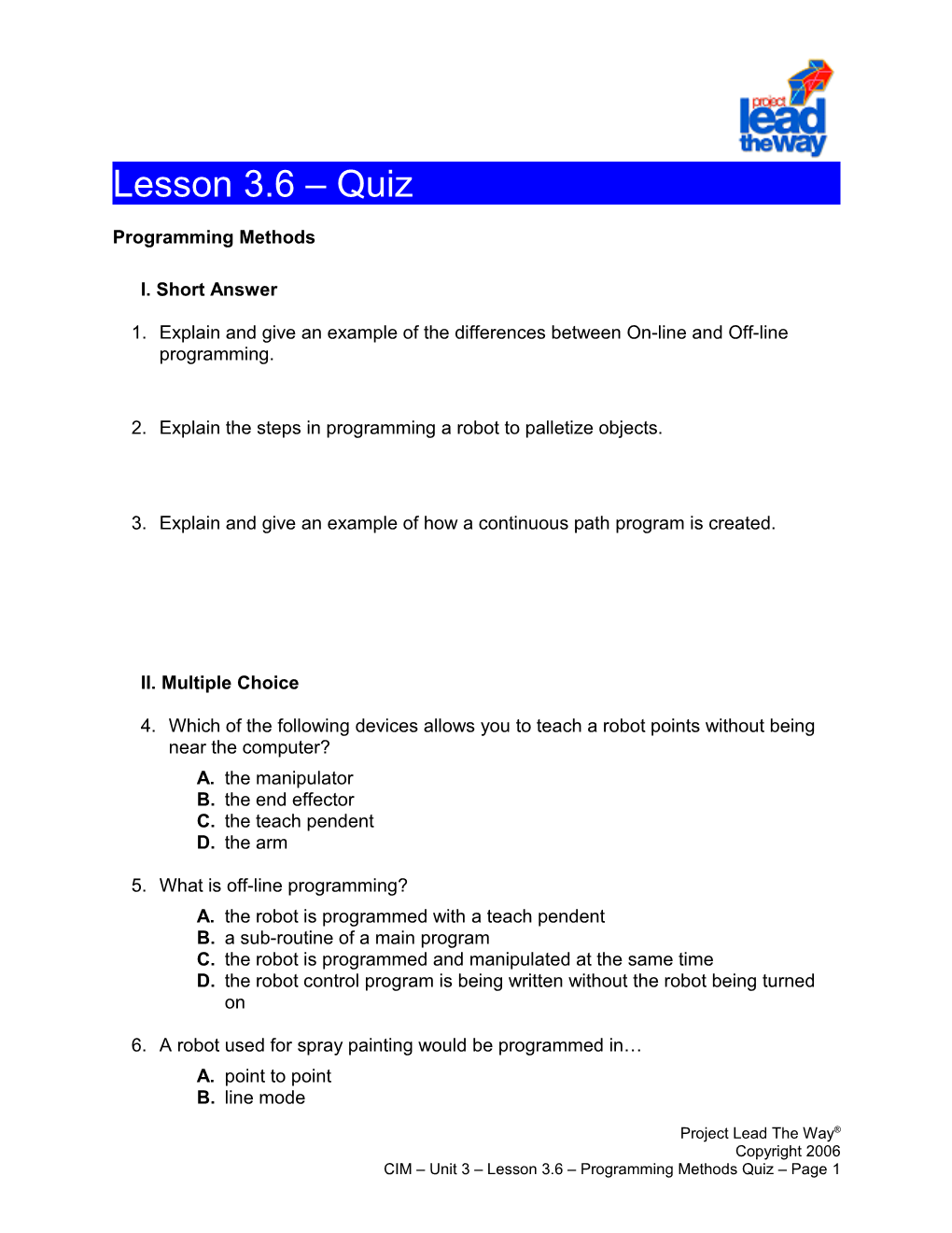 Lesson 3.6 - Programming Methods Quiz