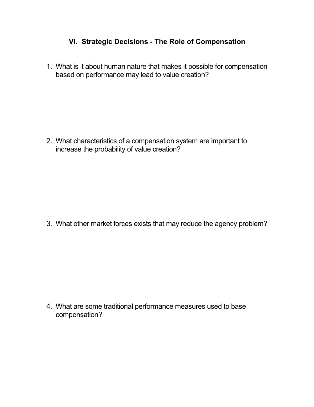 VI. Strategic Decisions - the Role of Compensation