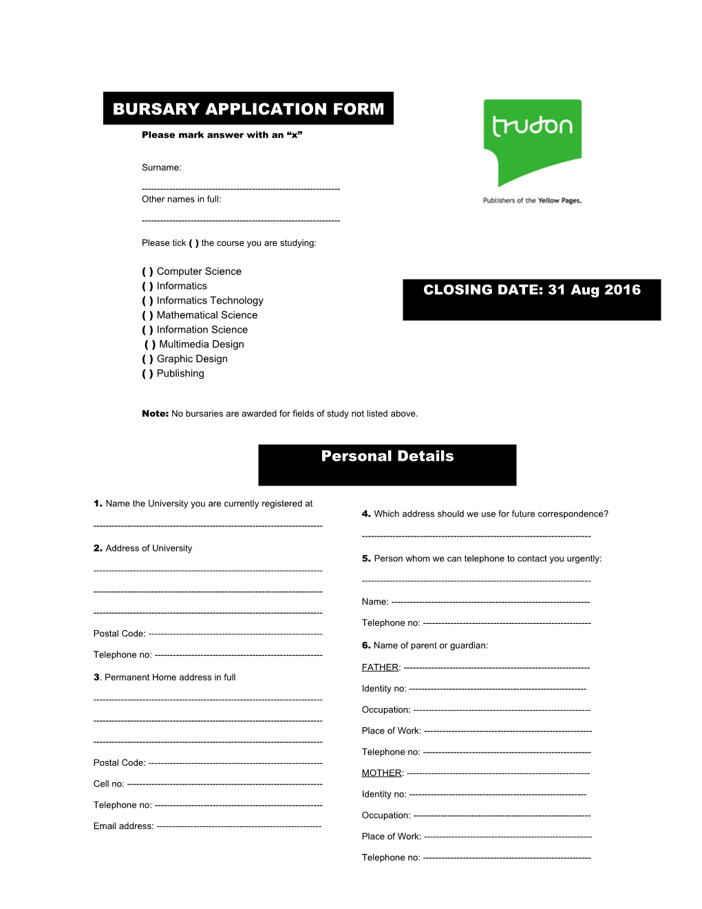 Bursary Application Form s1