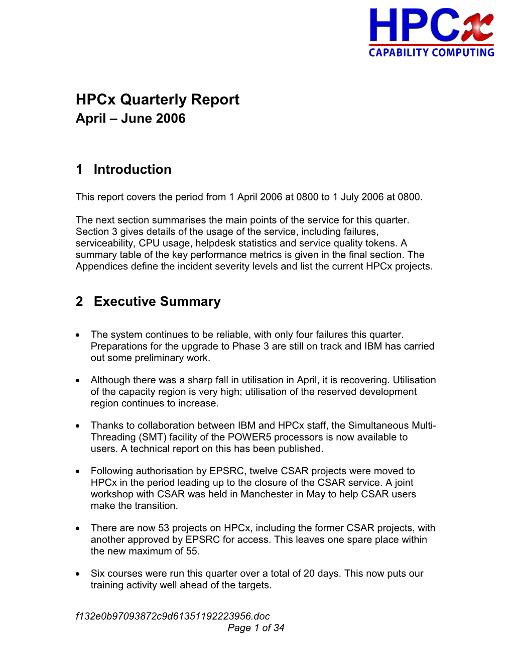 Hpcx Service Report s1