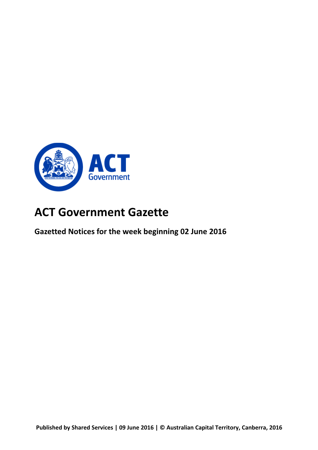 ACT Government Gazette 9 Jun 2016