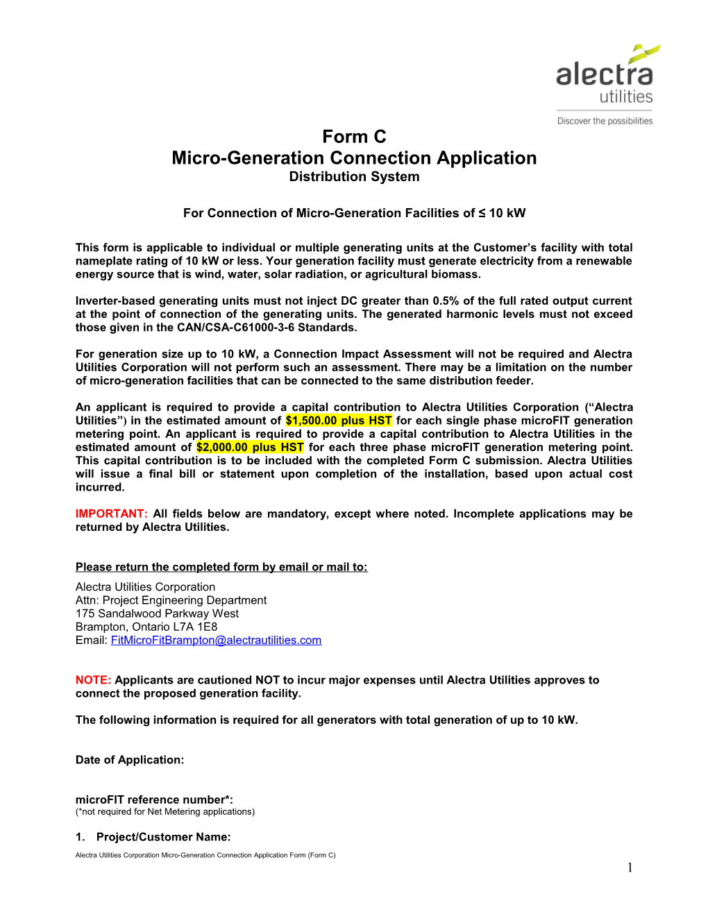 Micro Generation Application Form
