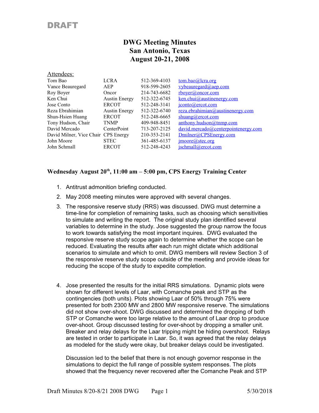 DWG Meeting Minutes