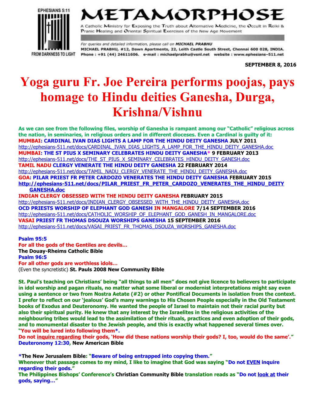 Yoga Guru Fr. Joe Pereira Performs Poojas, Pays Homage to Hindu Deities Ganesha, Durga