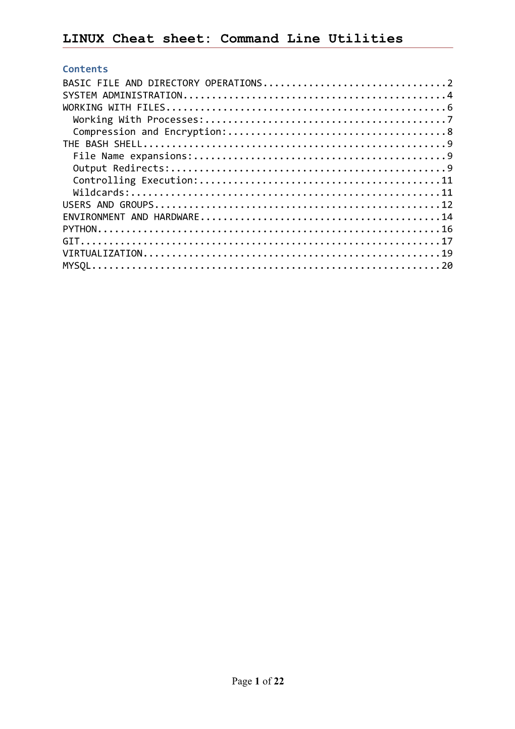 LINUX Cheat Sheet: Command Line Utilities