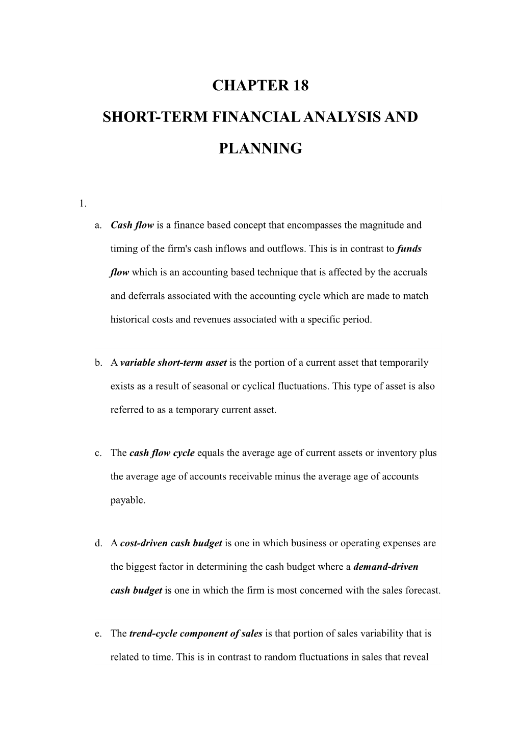 Short-Term Financial Analysis and Planning