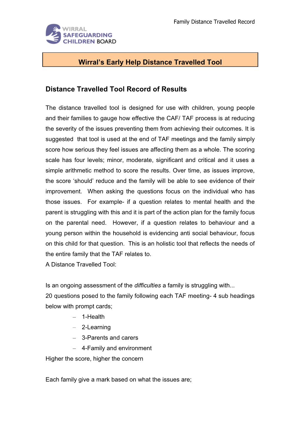 Example of Completed Distance Travelled Tool with a Case Study at the End