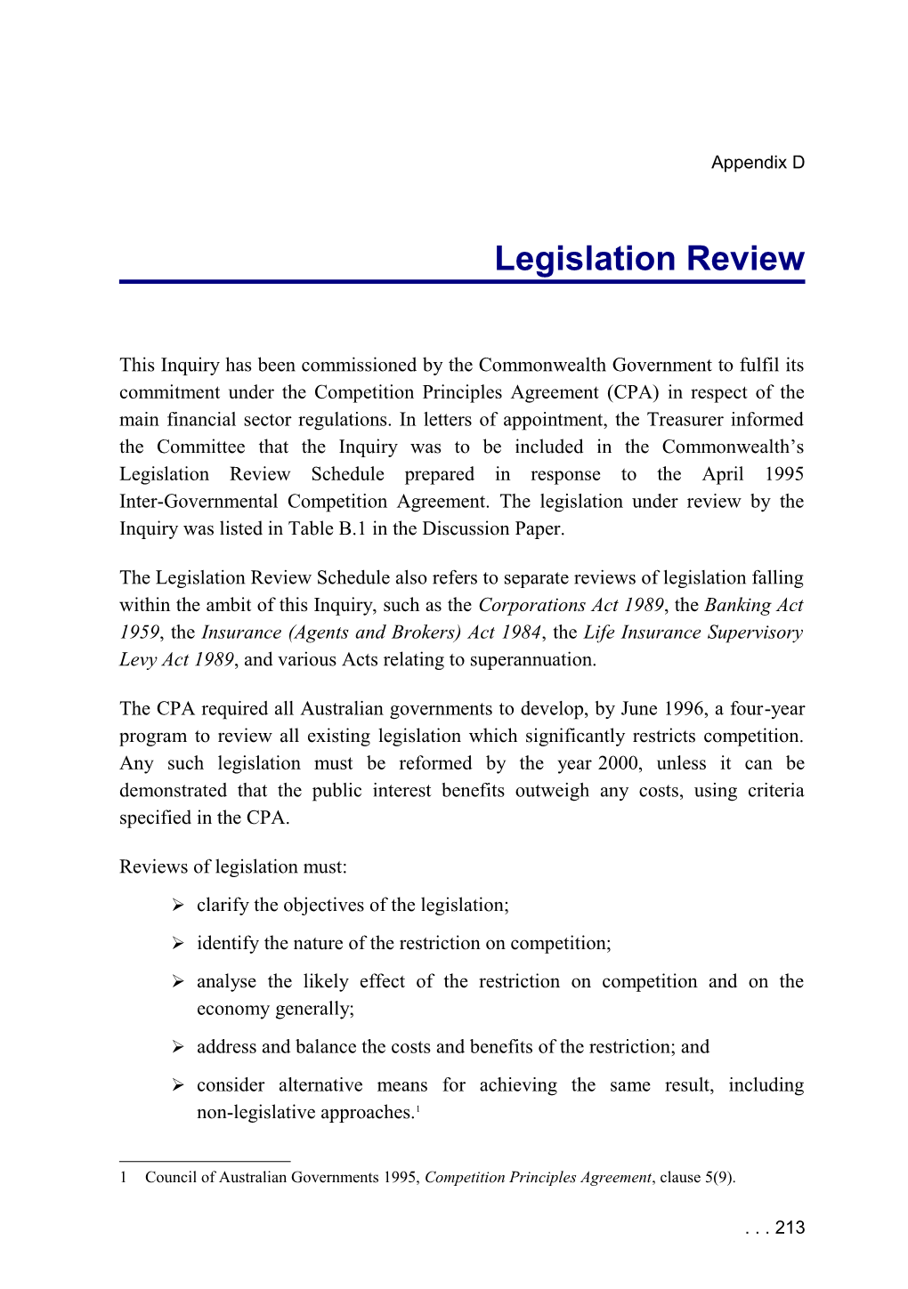 Financial System Inquiry (Wallis Report) - Legislation Review