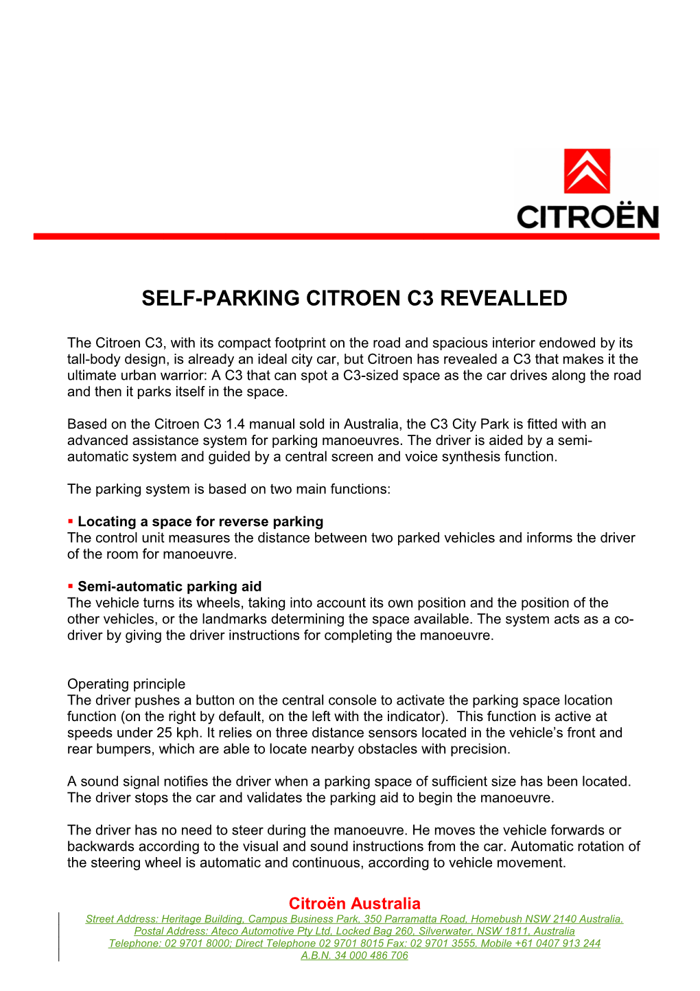 Self-Parking Citroen C3 Revealled