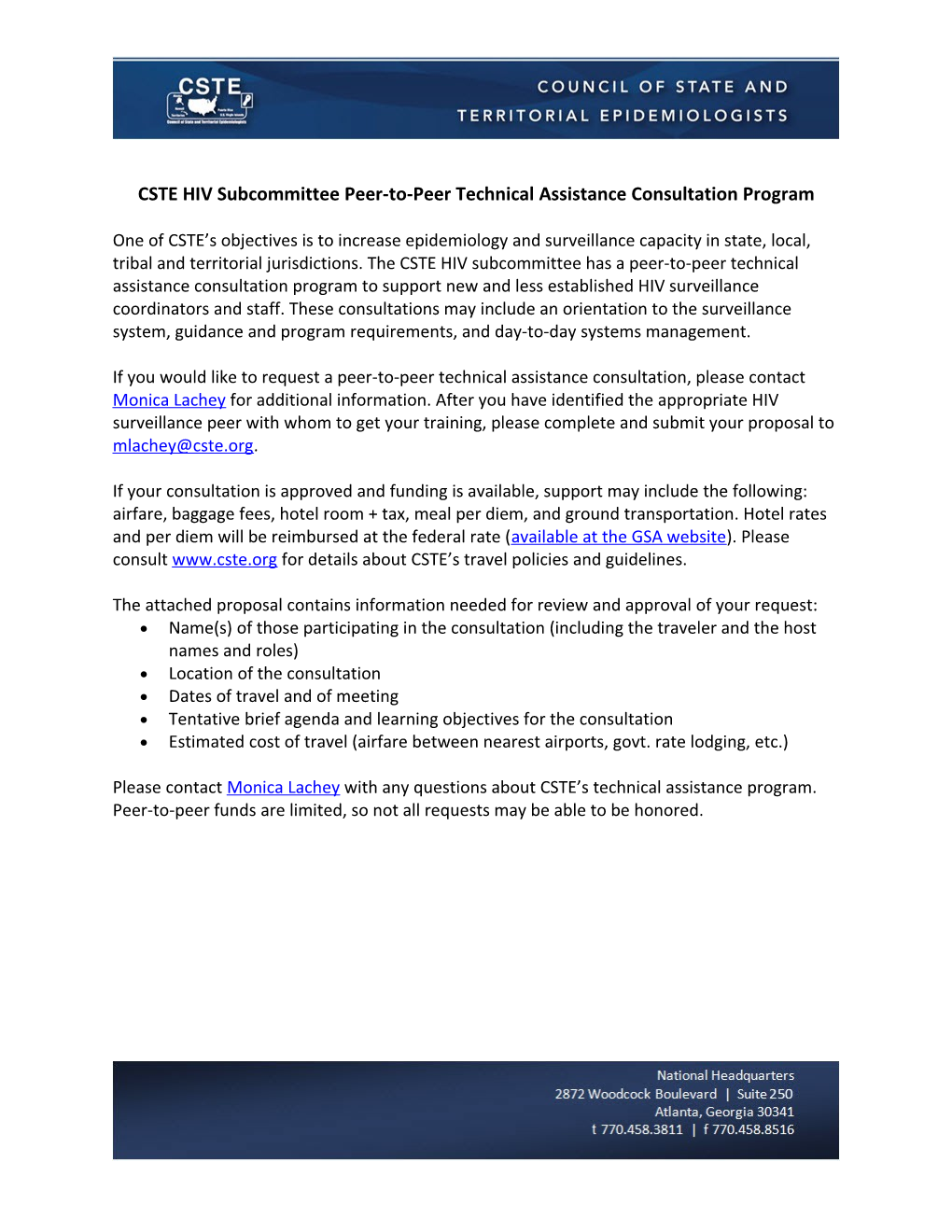 CSTE HIV Subcommittee Peer-To-Peer Technical Assistance Consultation Program