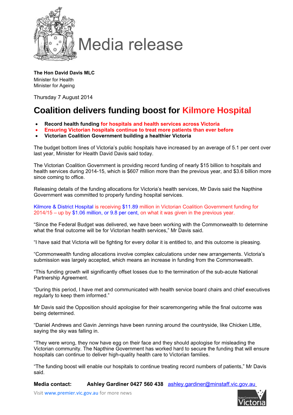 Coalition Delivers Funding Boost for Kilmore Hospital