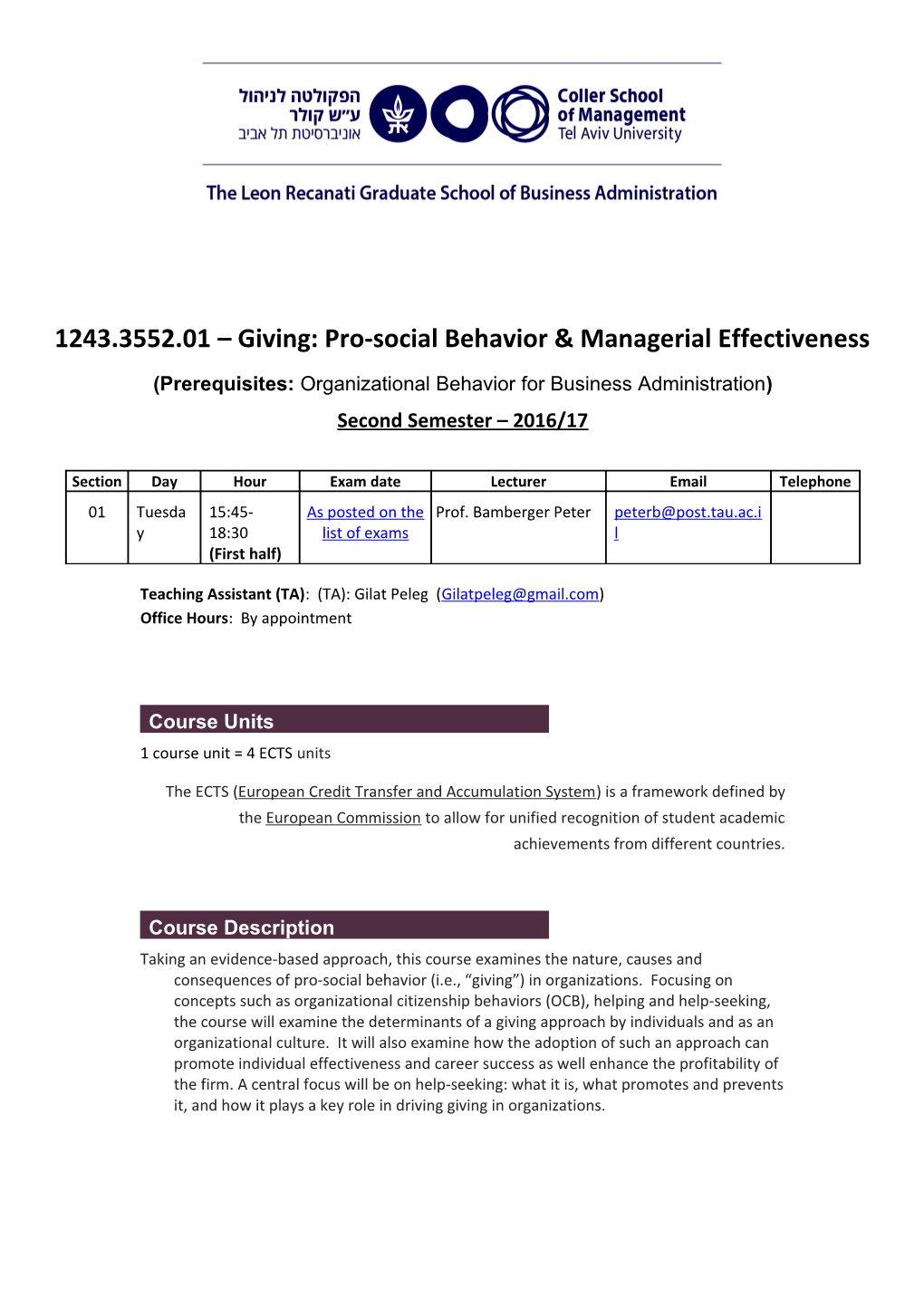 1243.3552.01 Giving: Pro-Social Behavior & Managerial Effectiveness