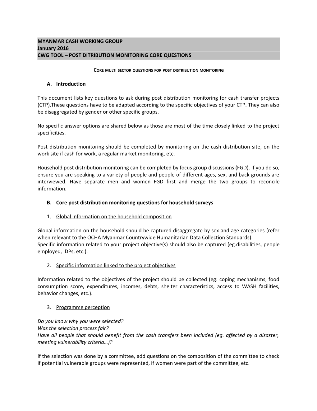 Cwg Tool Post Ditribution Monitoring Core Questions