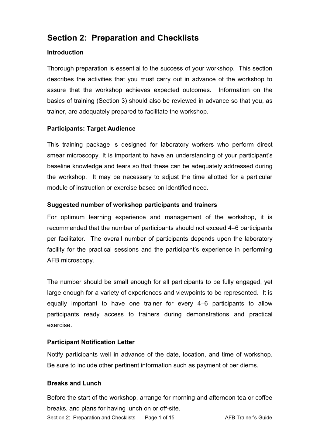 Section 2: Preparation and Checklists