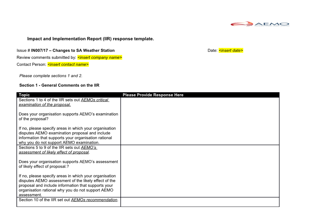 IIR Response Template for IN042-16