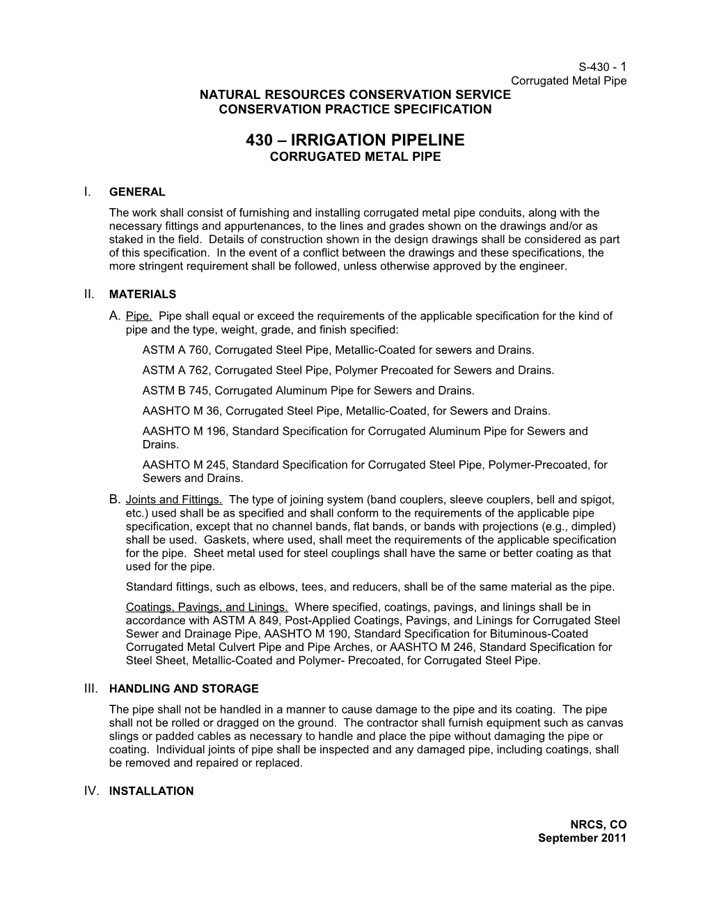 Natural Resources Conservation Service Conservation Practice Specification