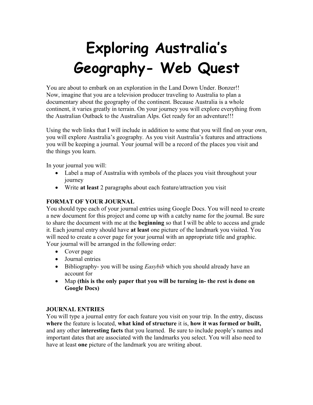 Exploring Australia S Geography- Web Quest