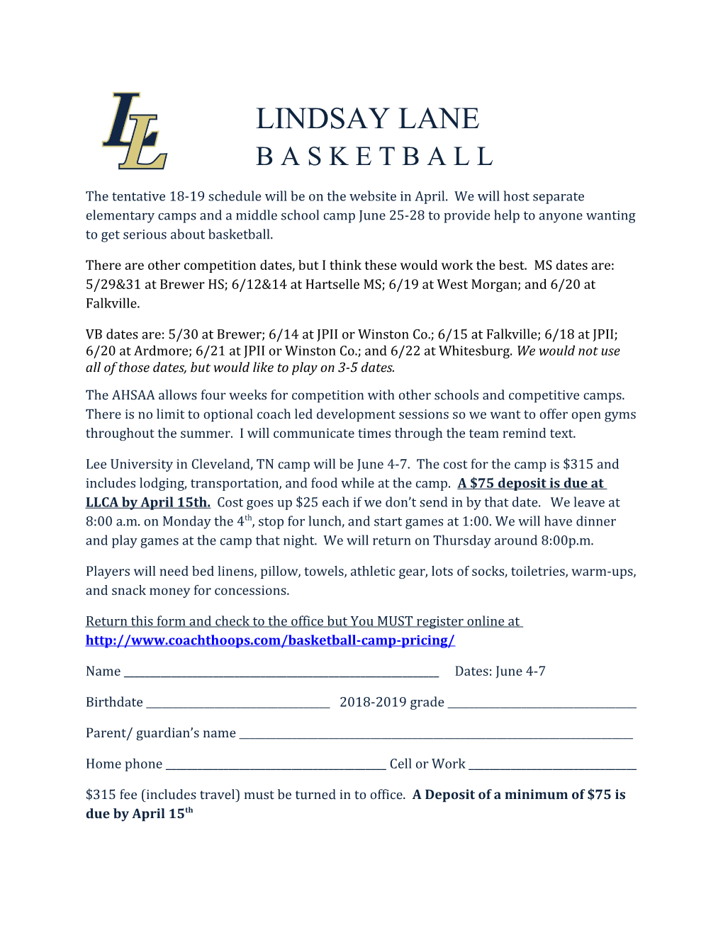 Lindsay Lane Basketball