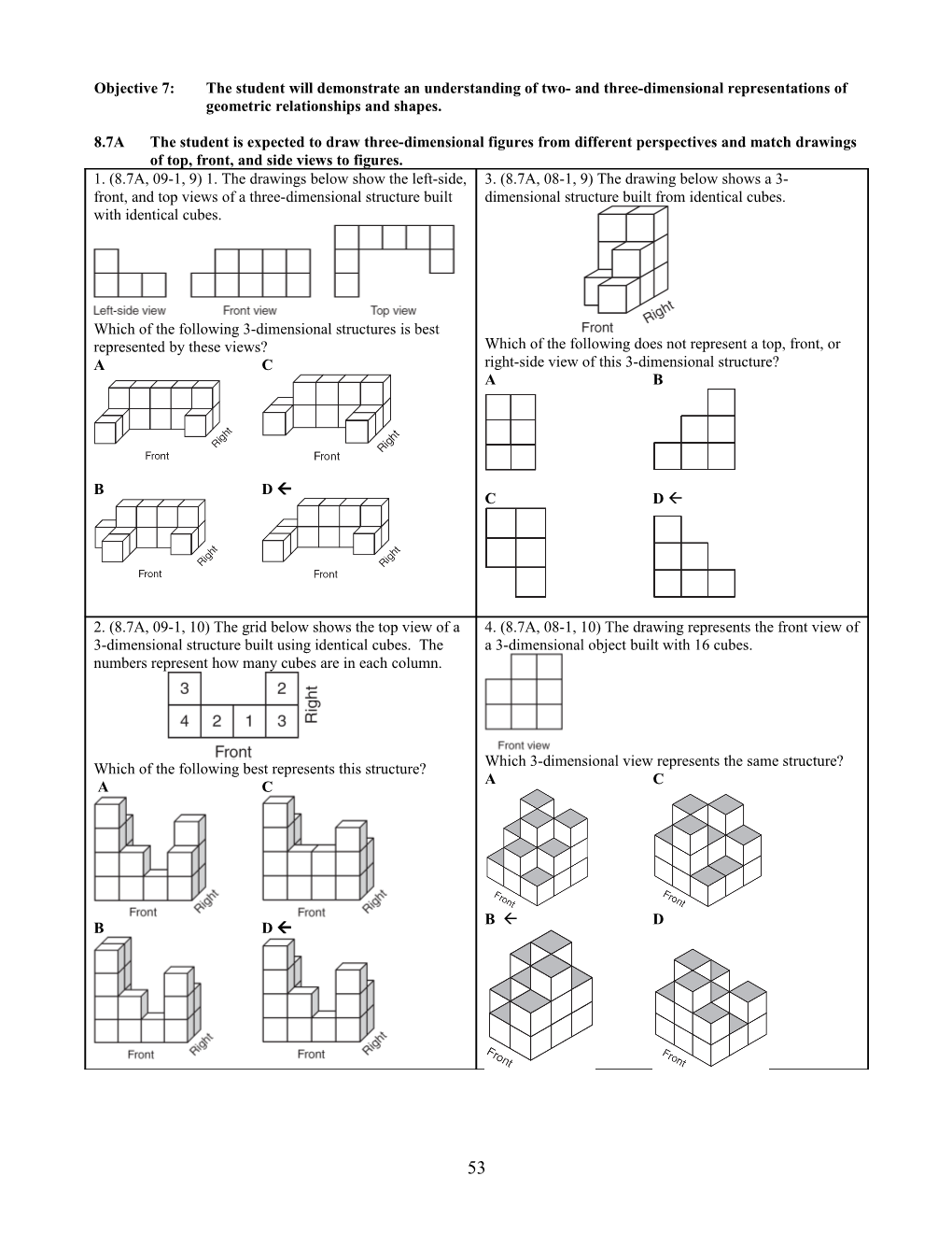 Objective 7: the Student Will Demonstrate an Understanding of Two- and Three-Dimensional