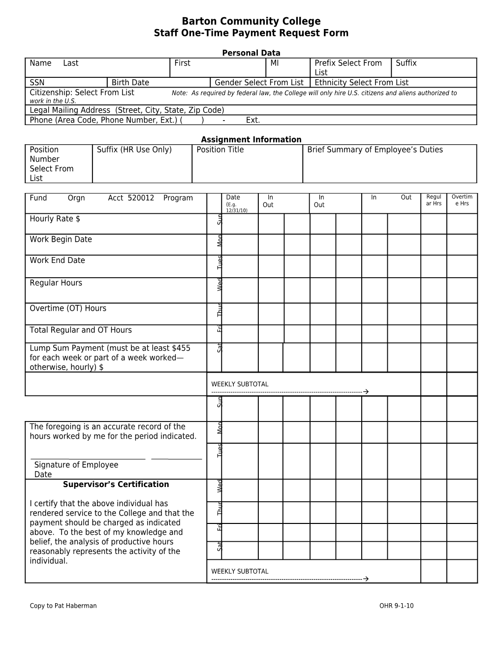 Staff One-Time Payment Request Form