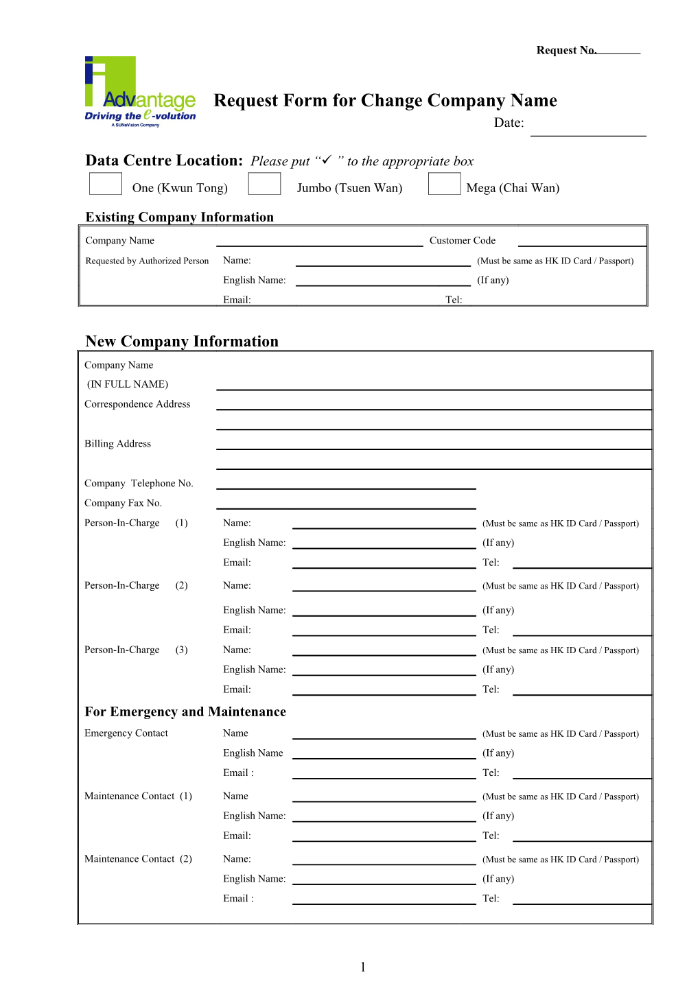 IP-Address Requisition Form for Co-Location Service