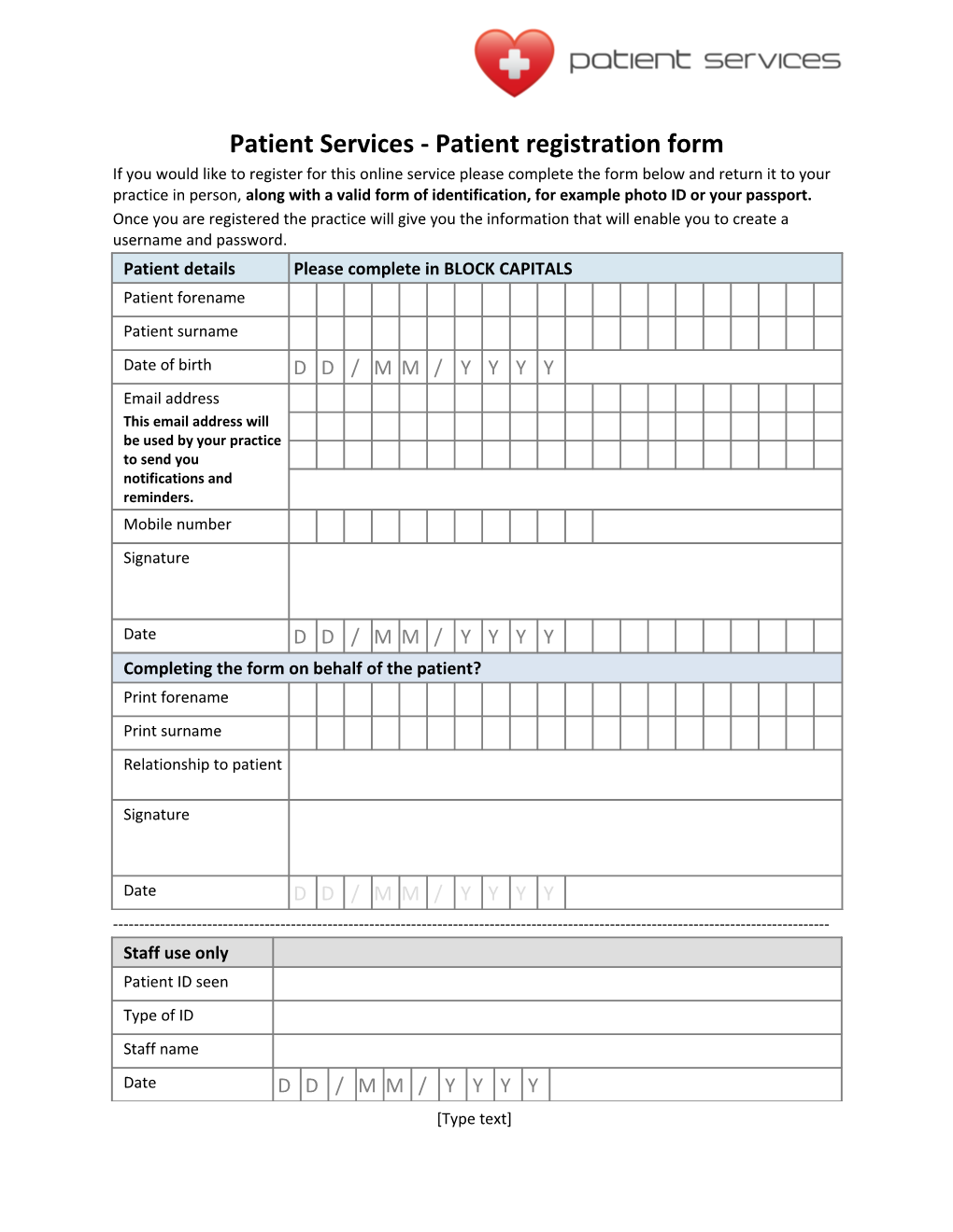 Patient Services - Patient Registration Form