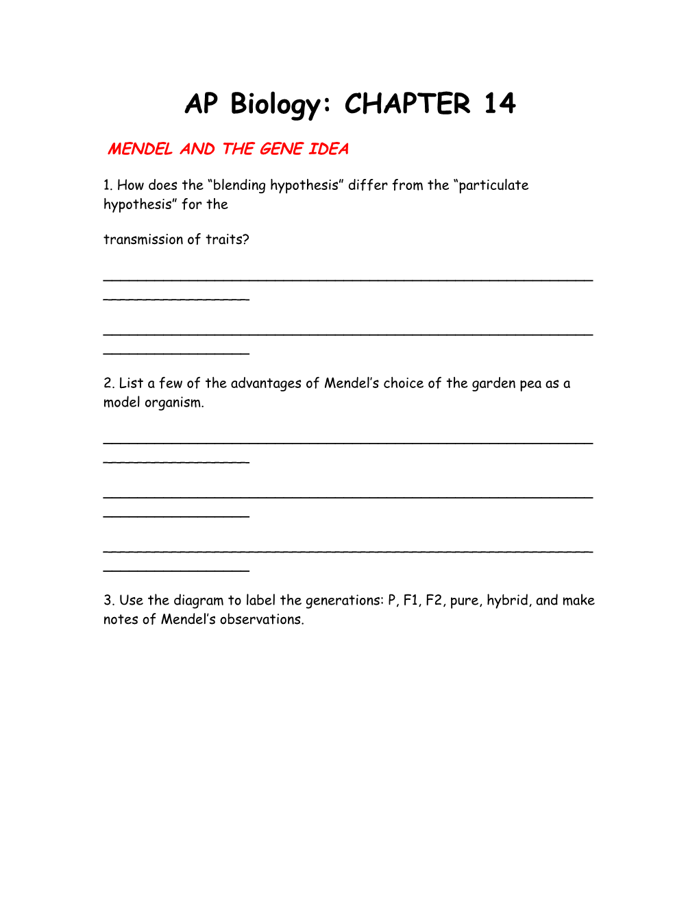 AP Biology: CHAPTER 14