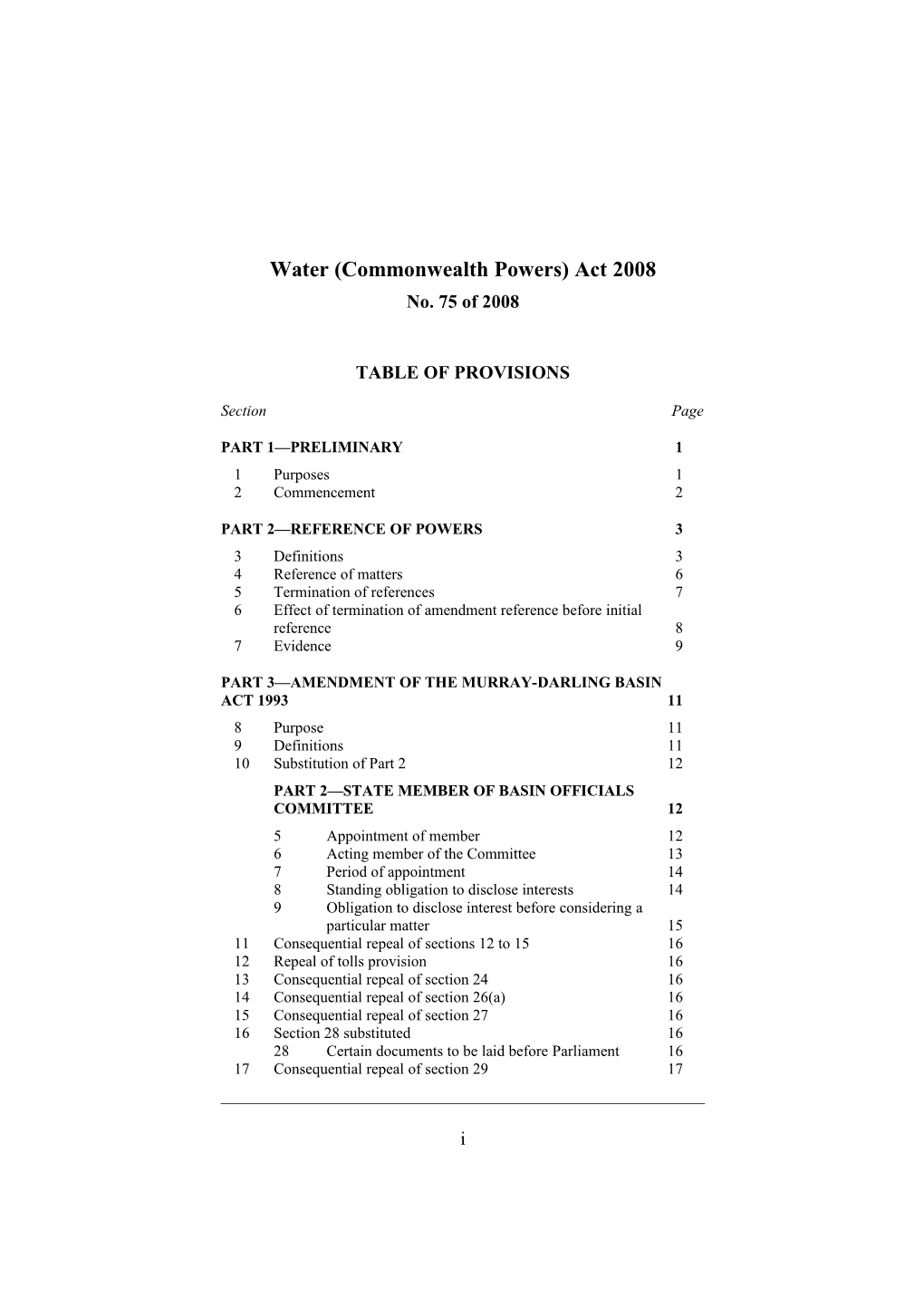 Water (Commonwealth Powers) Act 2008