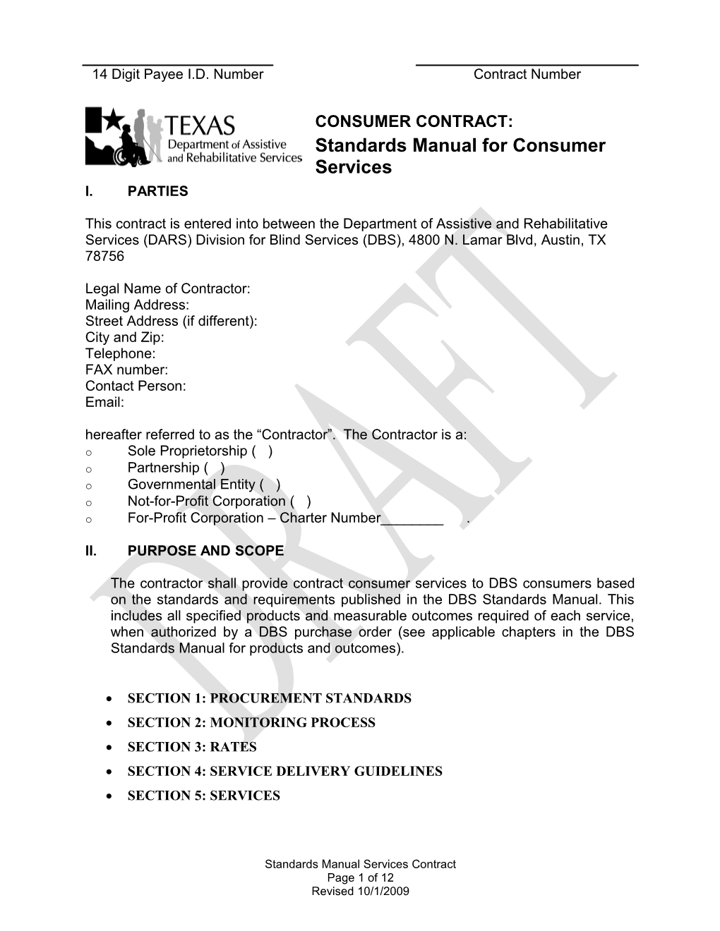 Sample Consumer Services Contract (DBS)