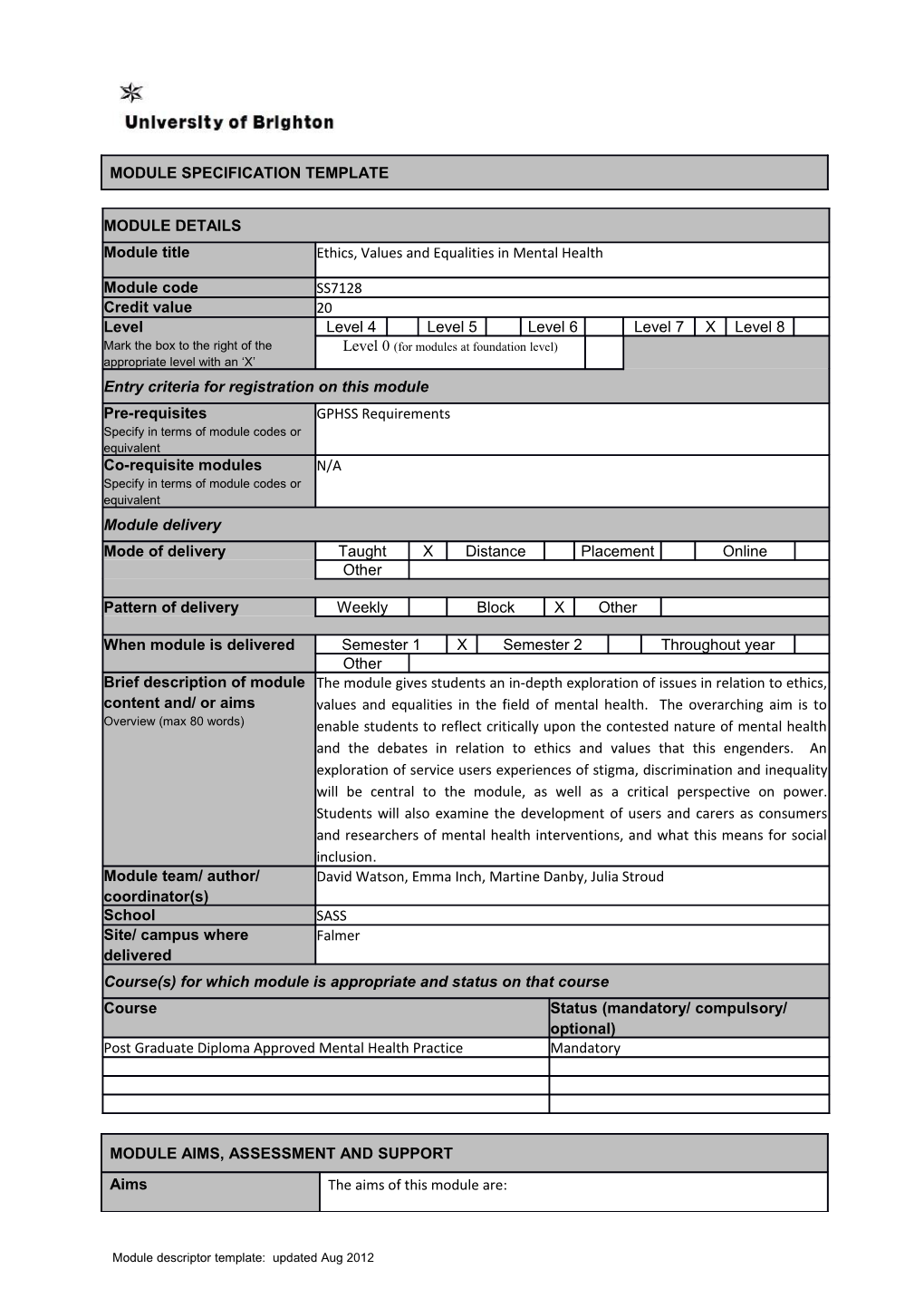 Module Specification Template s8