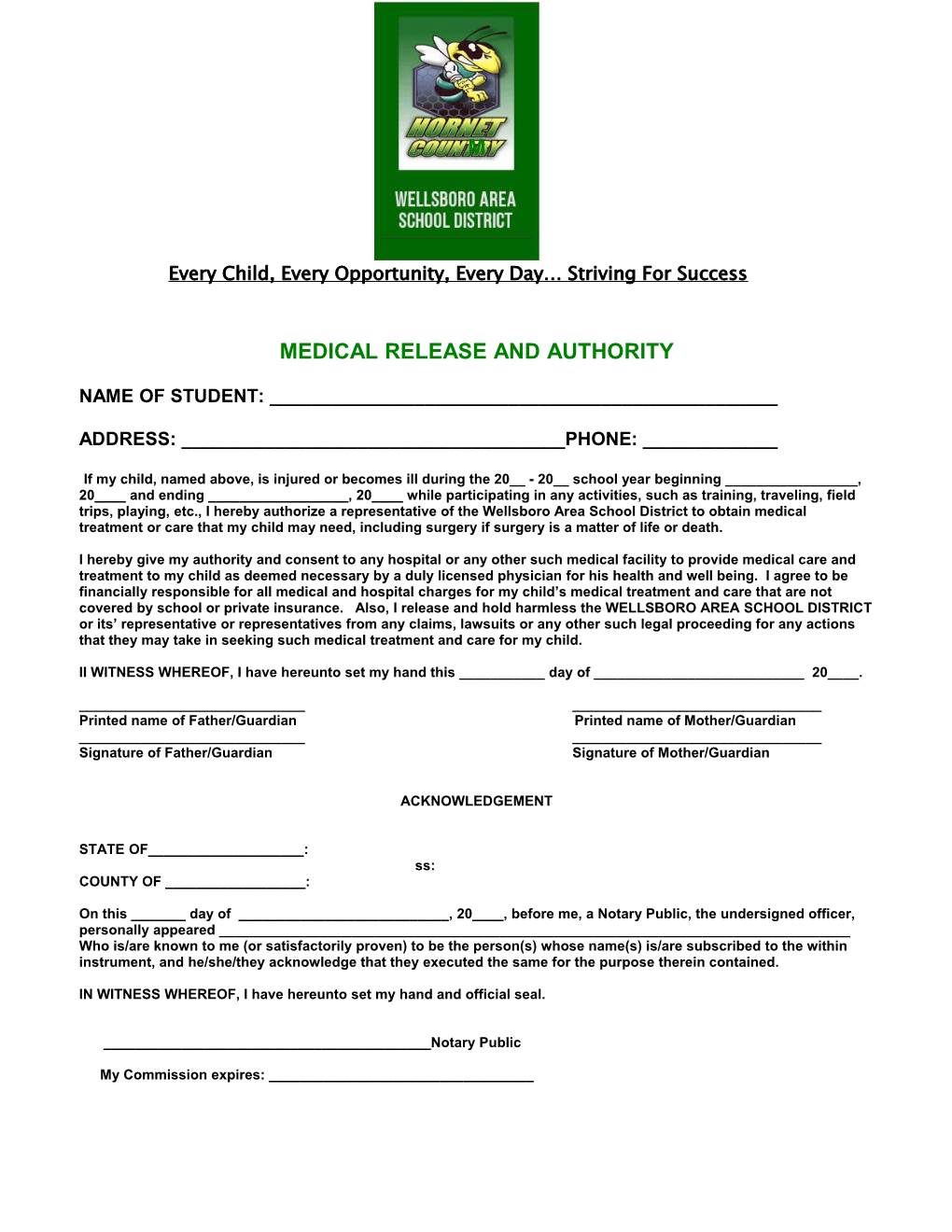Medical Release and Authority
