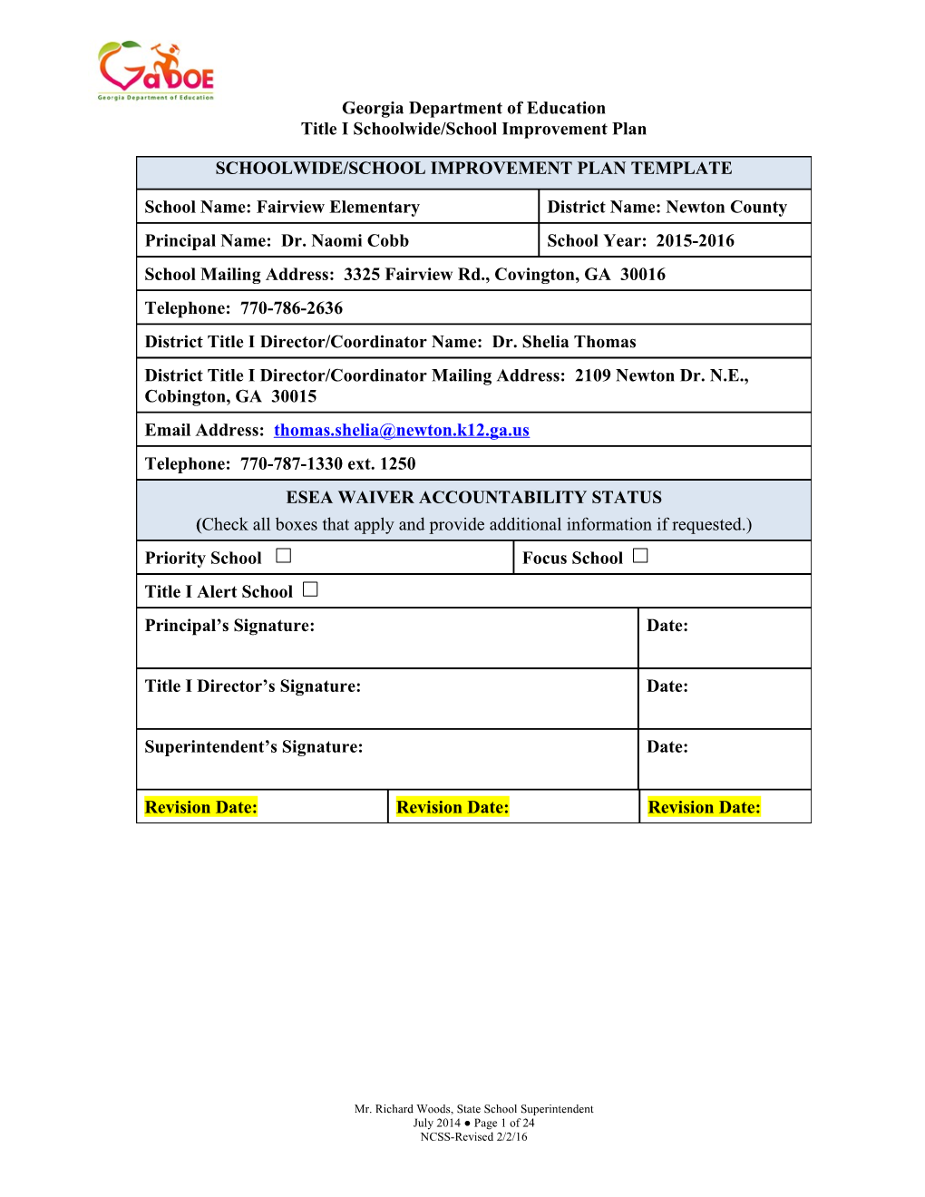 Title I Schoolwide/School Improvement Plan s2